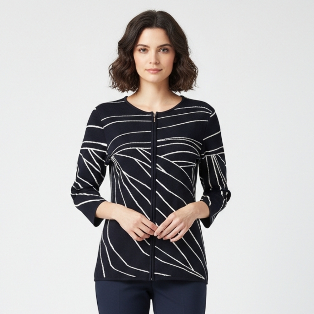 Zip Front Black & White Cardigan Sweater XL